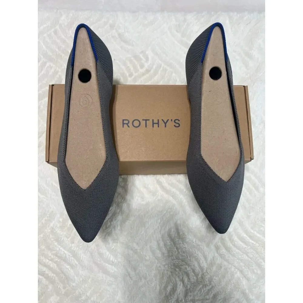 Rothy’s The Point Pebble Grey Flats NIB Size 9.5